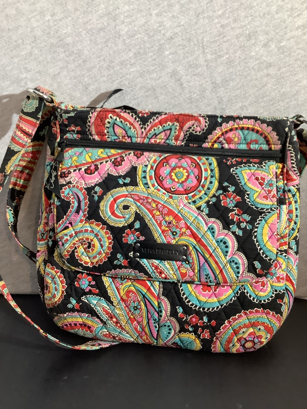 Vera Bradley Black Paisley Crossbody with Multicolor Floral Accents